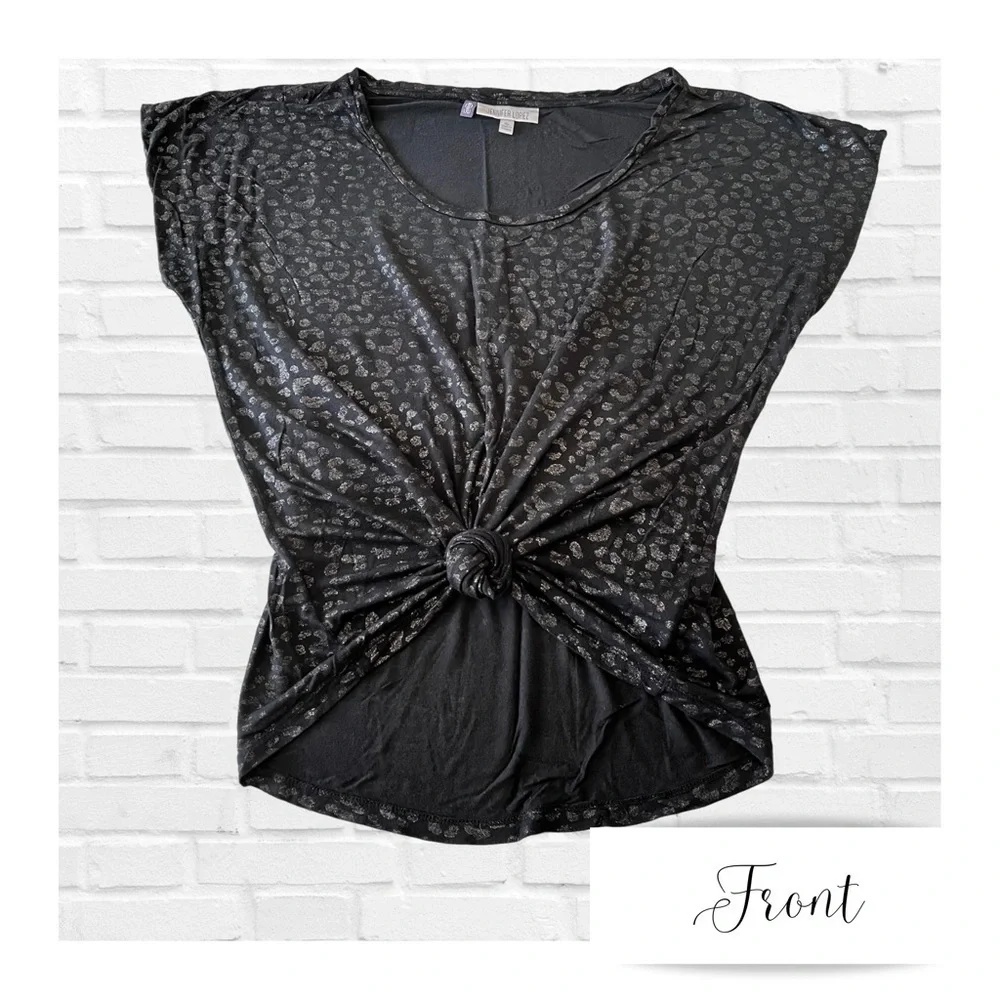 Jennifer Lopez Black Metallic Animal Print Crew Neck T Shirt Women’s XL Goth - Picture 1 of 5